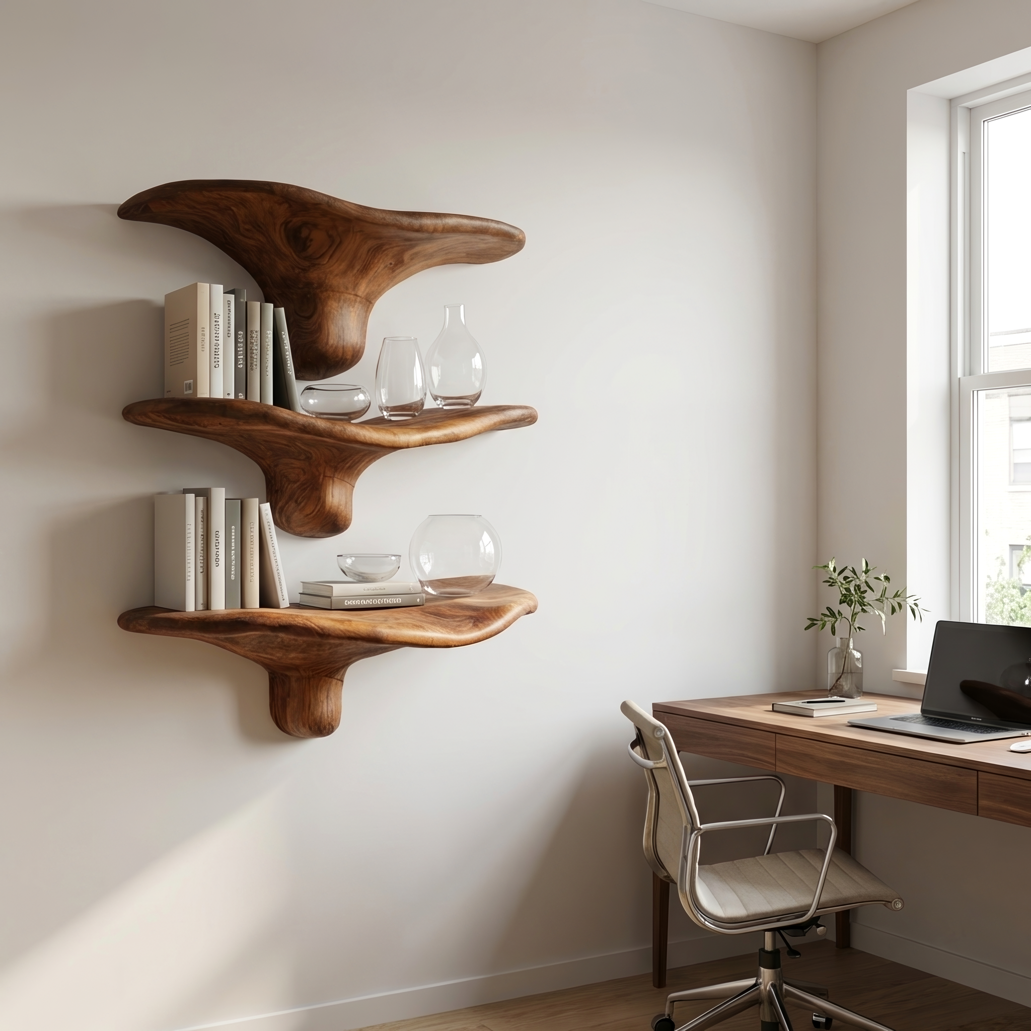 Mensole a fungo moderne in legno massiccio con bordo naturale per l'arredamento d'interni minimalista SILDTTRMR012
