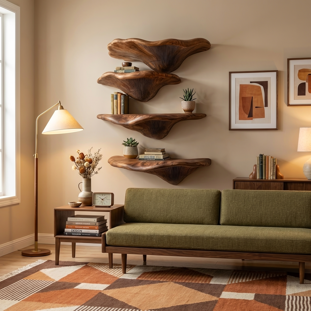 Mensola a fungo in legno massiccio Mid-Century per decorazione da parete del soggiorno SILDTTRMR009