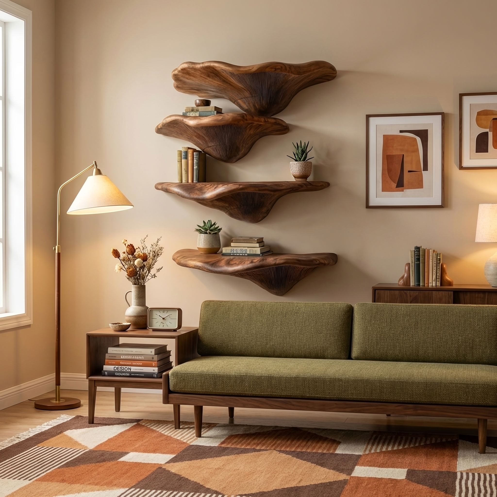 Mensola a fungo in legno massiccio Mid-Century per decorazione da parete del soggiorno SILDTTRMR009