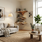Mensola a Fungo Artigianale in Legno con Bordo Naturale per Arredamento Artistico SILDTTRMR015