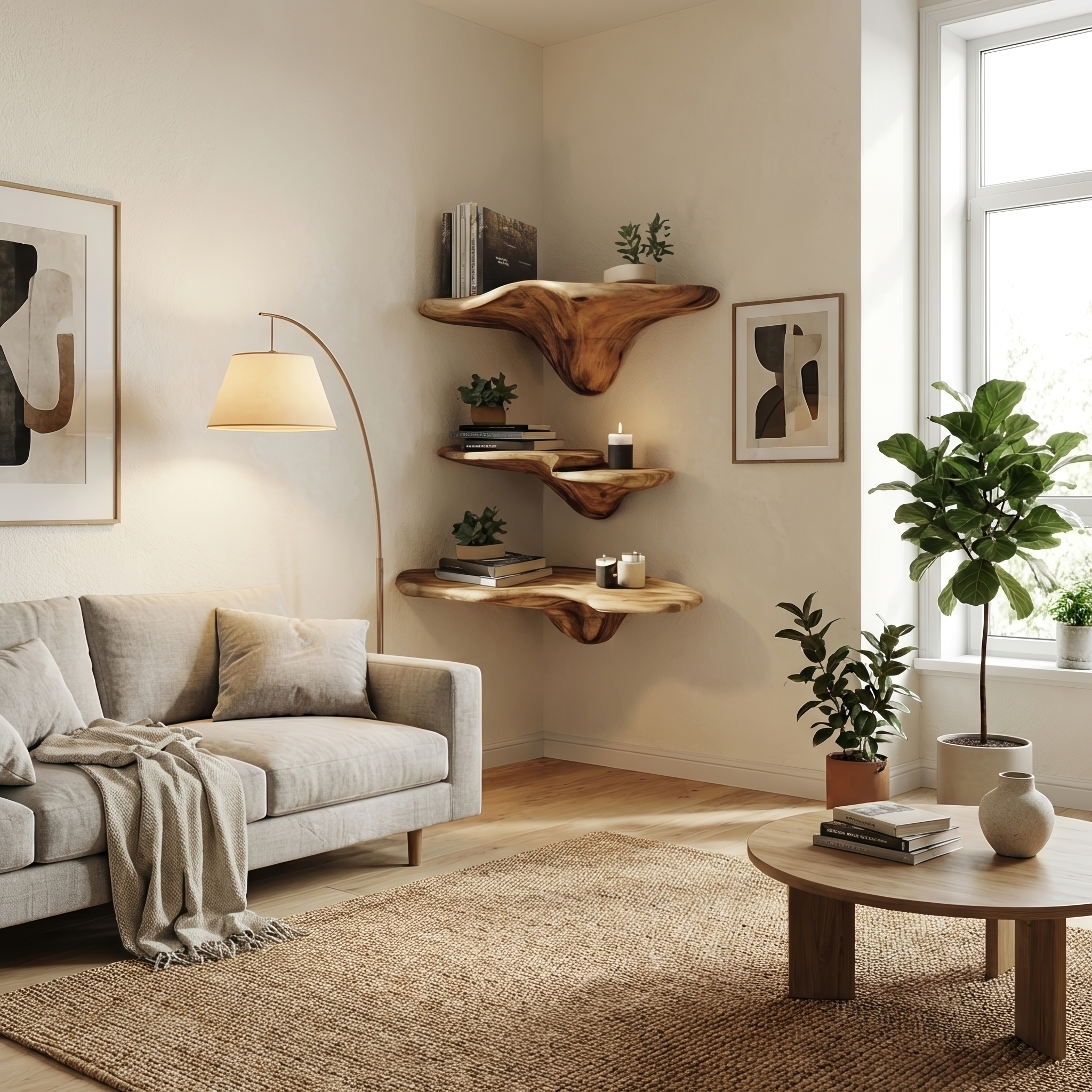 Mensola a Fungo Artigianale in Legno con Bordo Naturale per Arredamento Artistico SILDTTRMR015