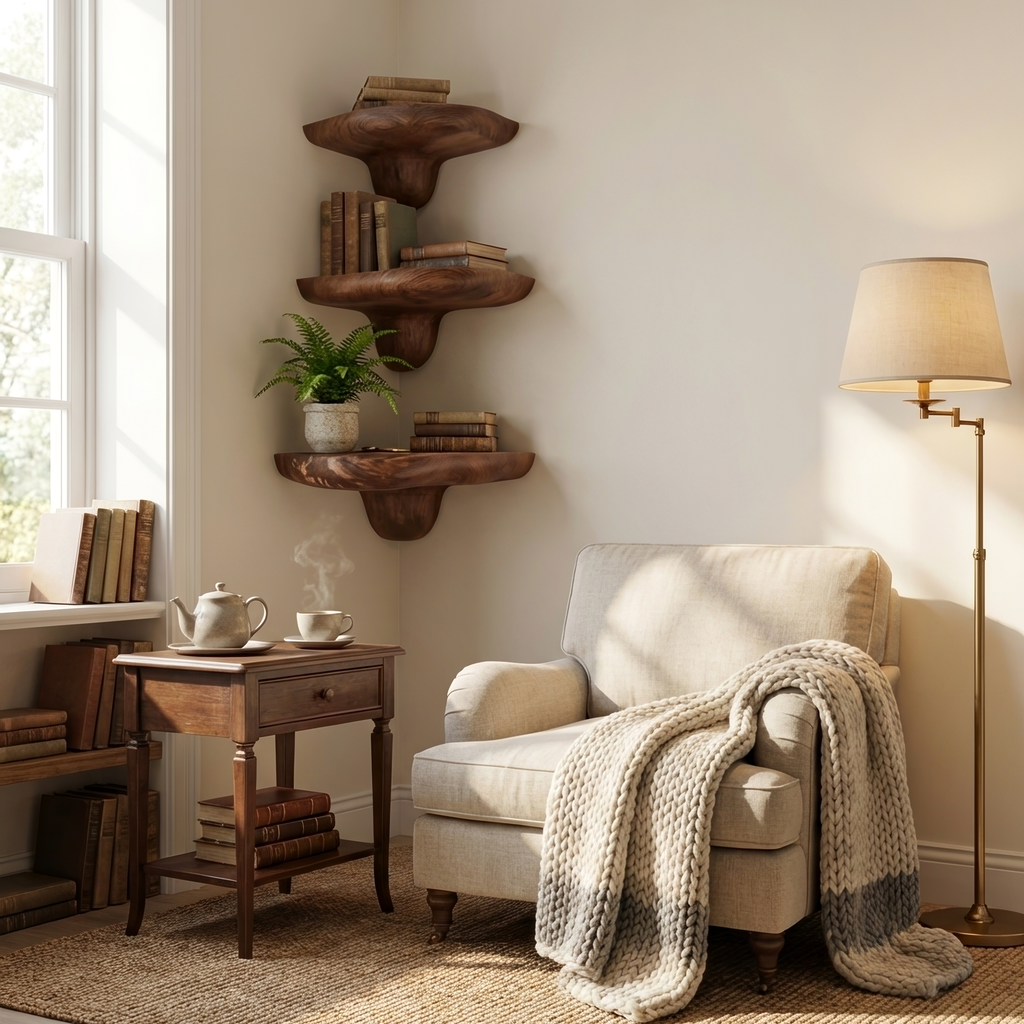 Farmhouse Handcrafted Wooden Mushroom Shelf For Entryway Design SILDTTNCMS010