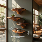 Mensola fungo in legno massello con bordo naturale per decorazione d'interni SILDTTRMR007