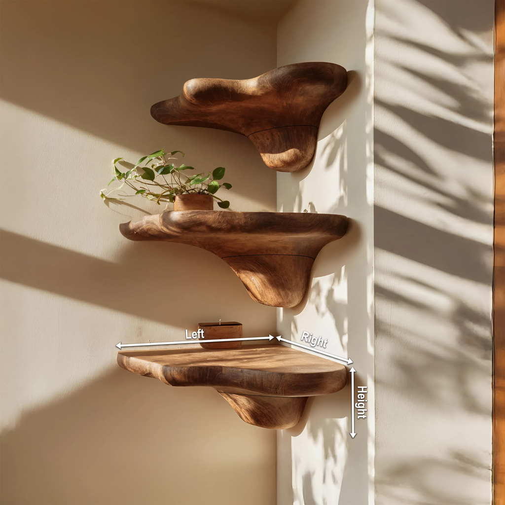 Mid Century Wooden Live Edge Mushroom Shelf For Furniture Decor SILDTTNCMS013