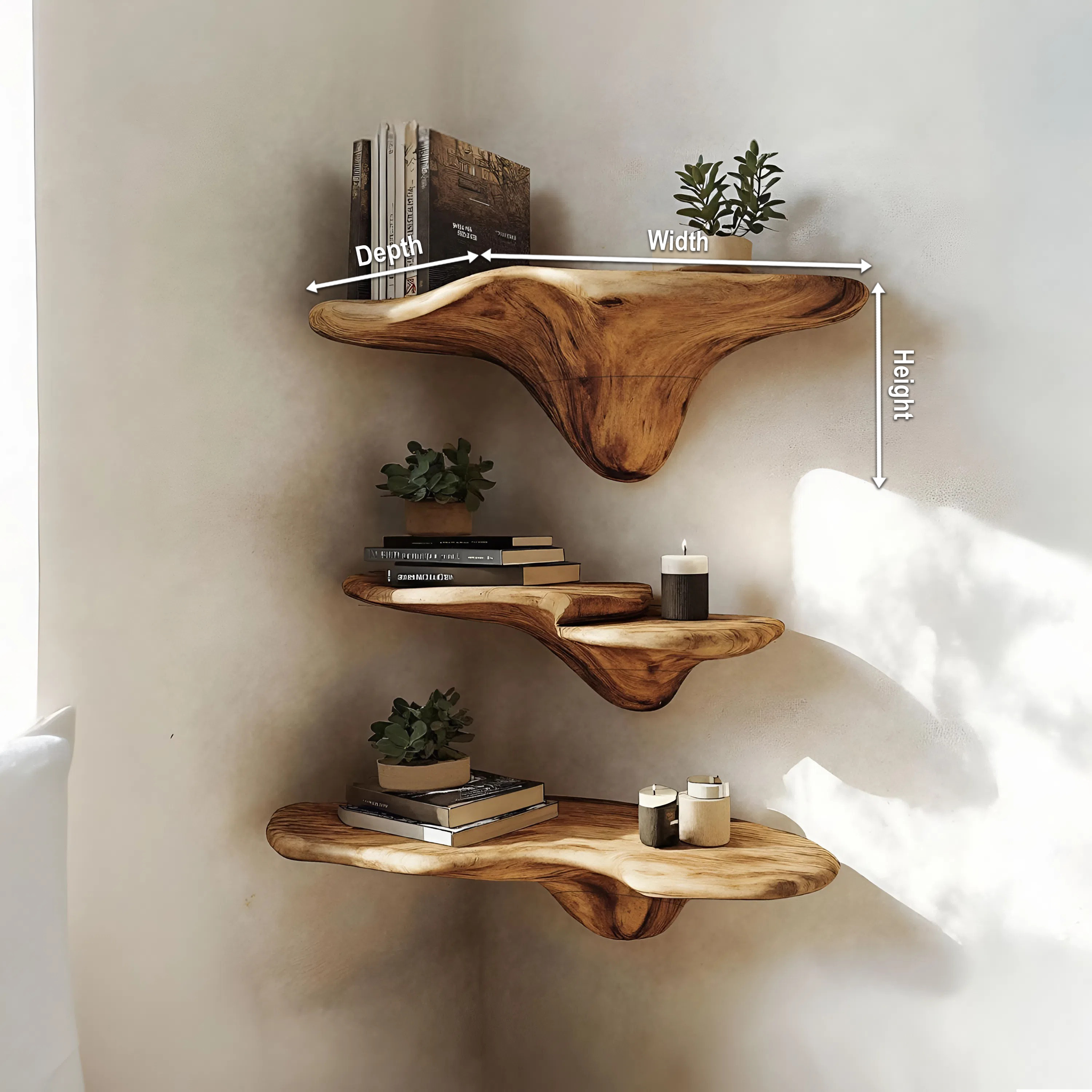 Mensola a Fungo Artigianale in Legno con Bordo Naturale per Arredamento Artistico SILDTTRMR015