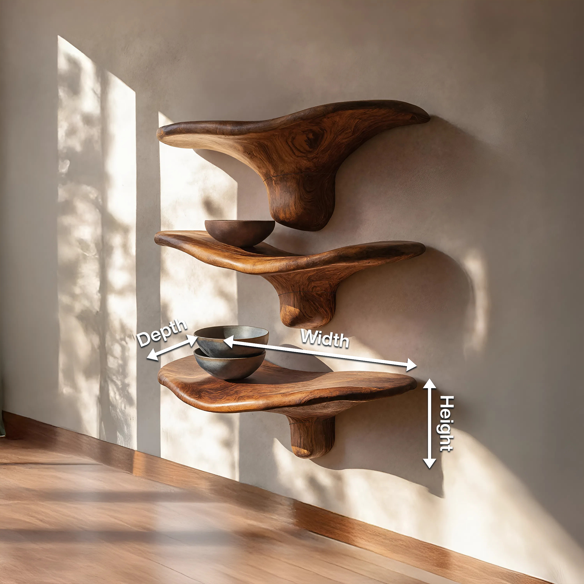 Mensole a fungo moderne in legno massiccio con bordo naturale per l'arredamento d'interni minimalista SILDTTRMR012