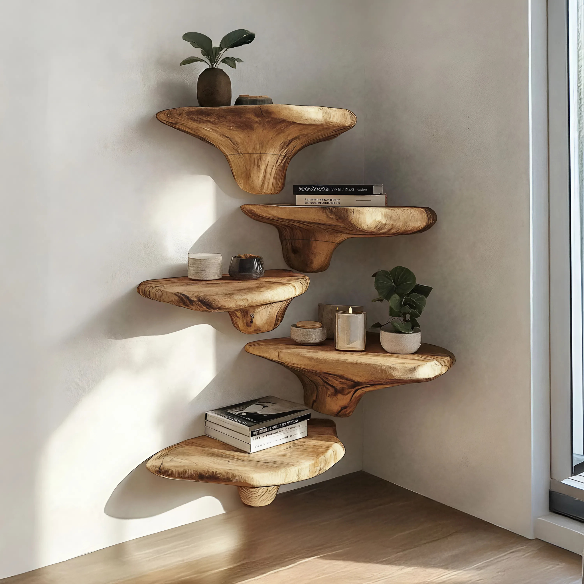 Mensola da parete a fungo in legno massello stile rustico per ingresso SILDTTRMR014