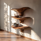 Mensole a fungo moderne in legno massiccio con bordo naturale per l'arredamento d'interni minimalista SILDTTRMR012