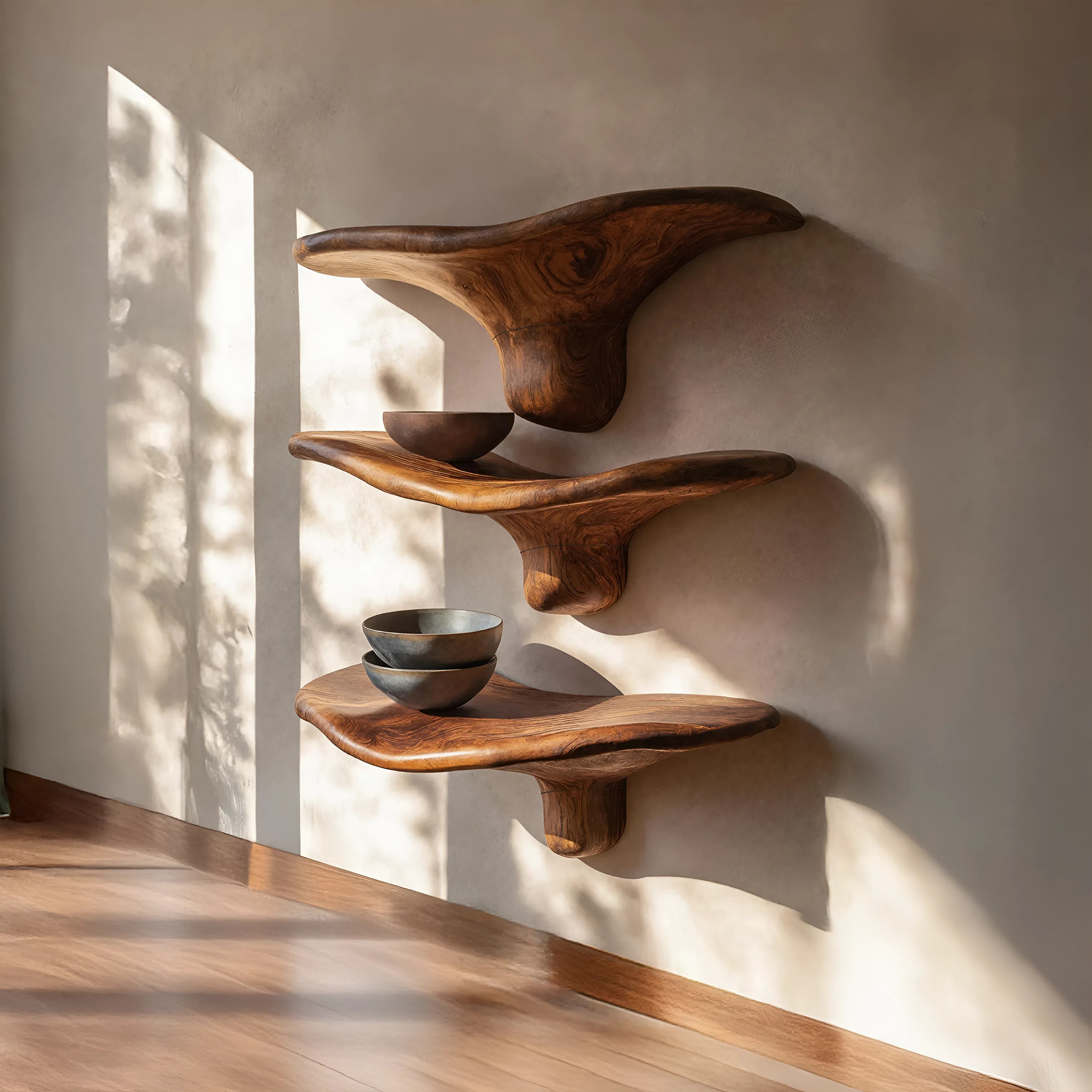 Mensole a fungo moderne in legno massiccio con bordo naturale per l'arredamento d'interni minimalista SILDTTRMR012