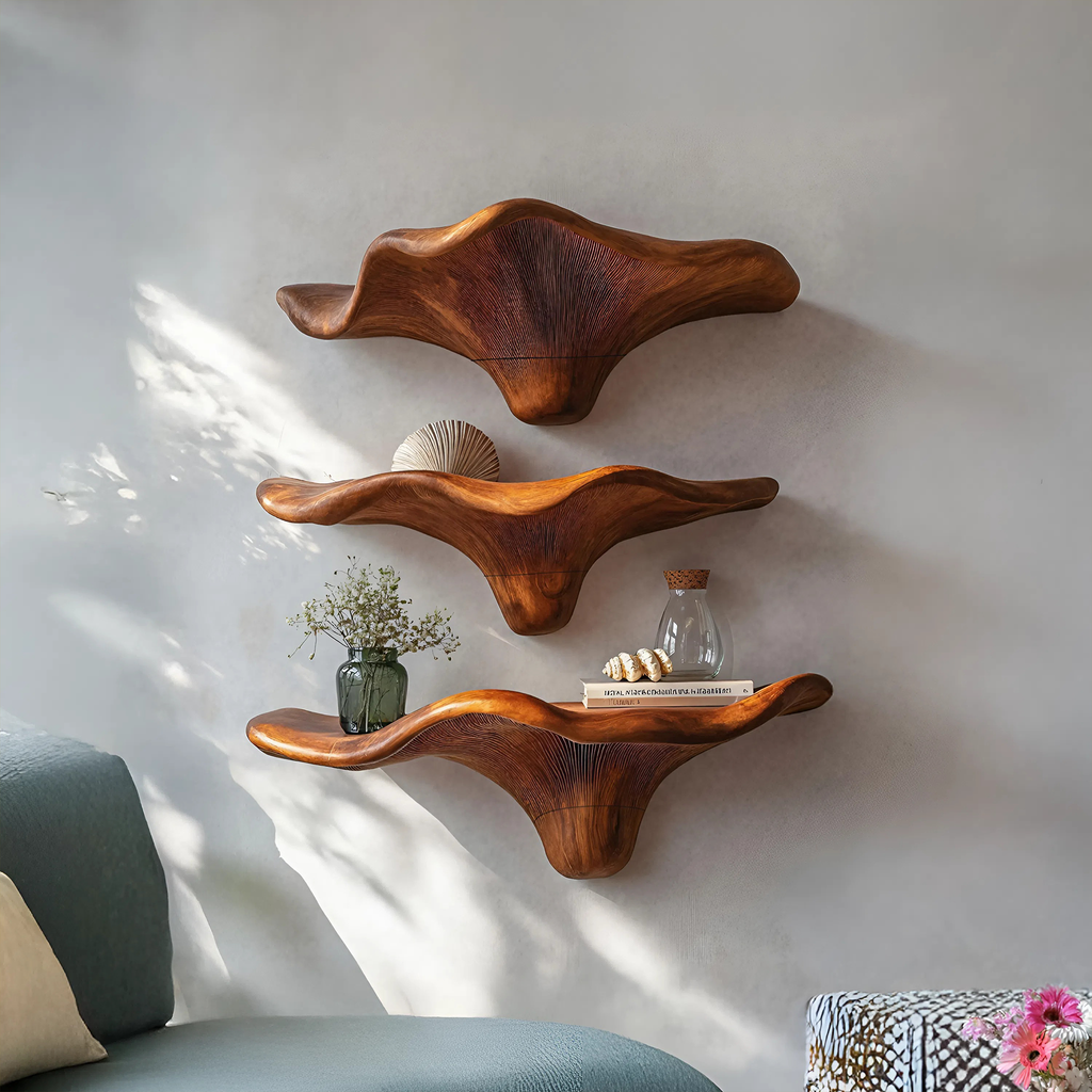 Mensola a fungo in legno con bordo naturale di metà secolo per l'arredamento del soggiorno SILDTTRMR005