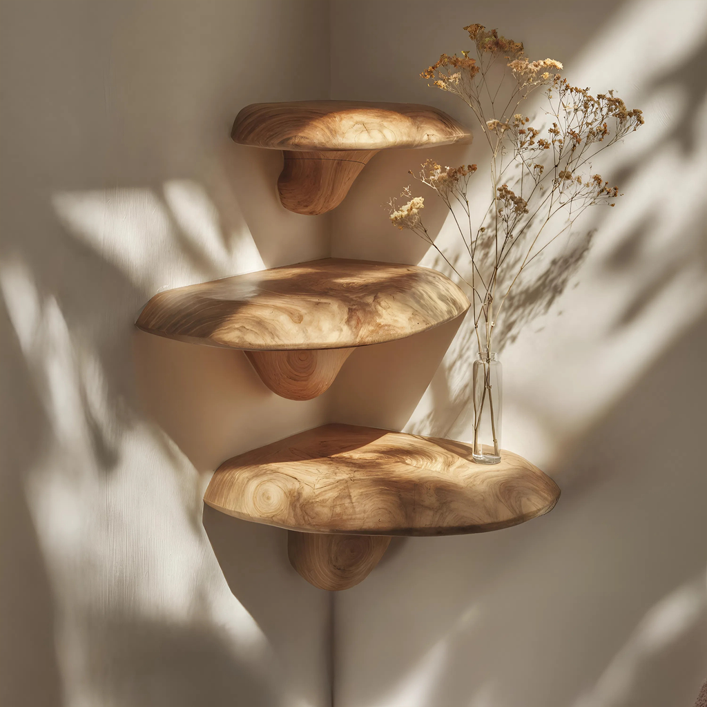 Farmhouse Solid Wood Mushroom Shelf For Bedroom Decor And Furniture Design SILDTTNCMS002