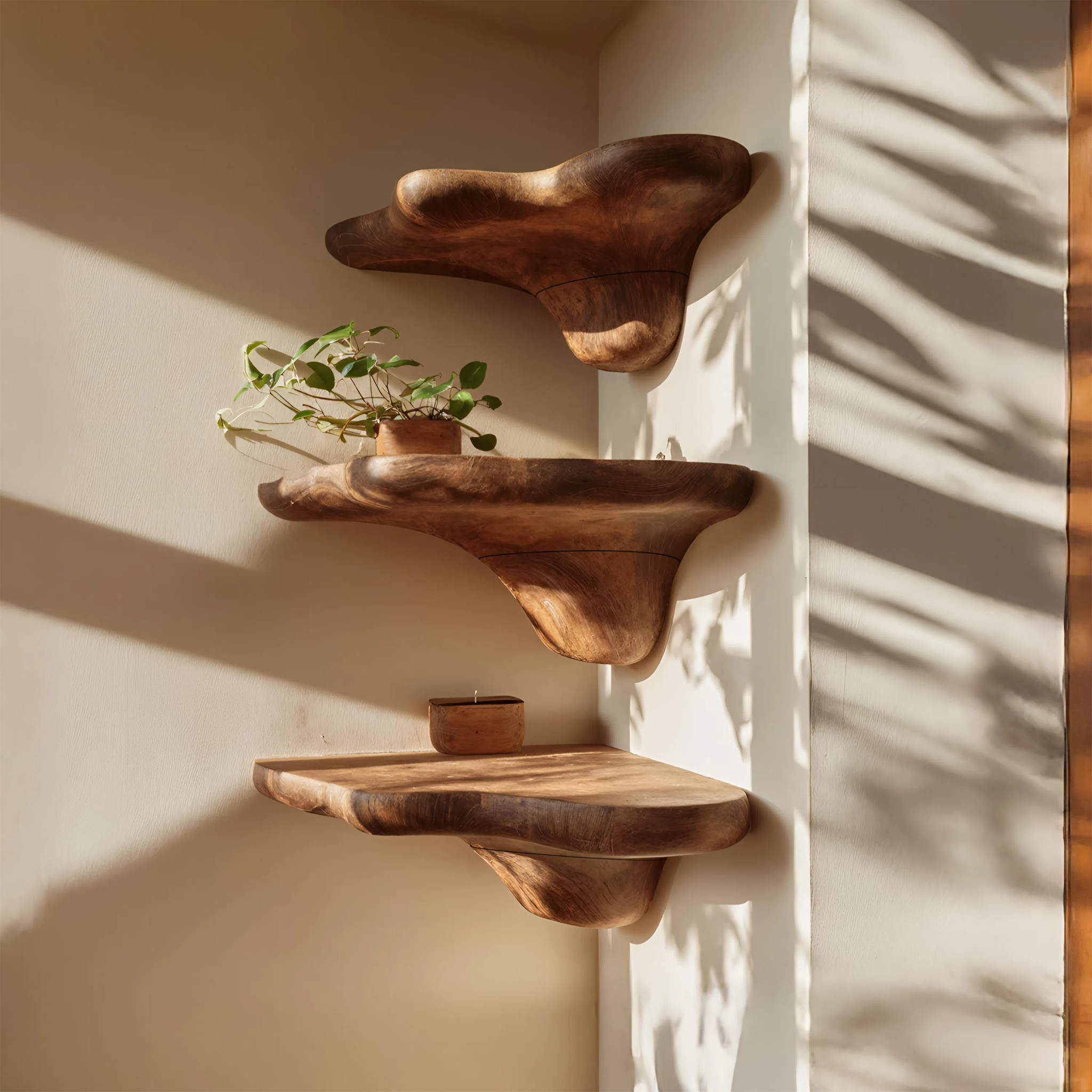 Mid Century Wooden Live Edge Mushroom Shelf For Furniture Decor SILDTTNCMS013