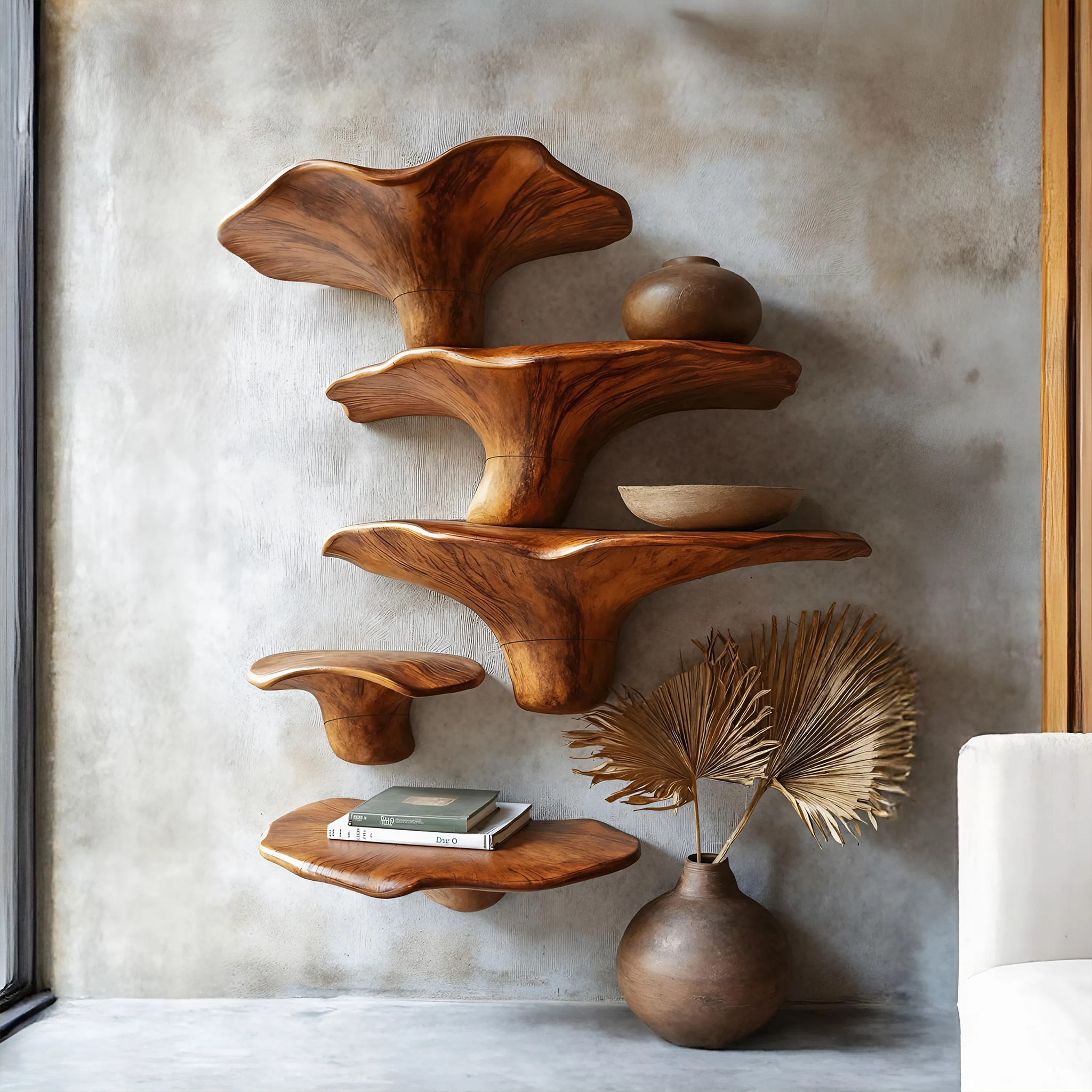 Mensola a fungo moderna in legno massello per design e esposizione all'ingresso SILDTTRMR008