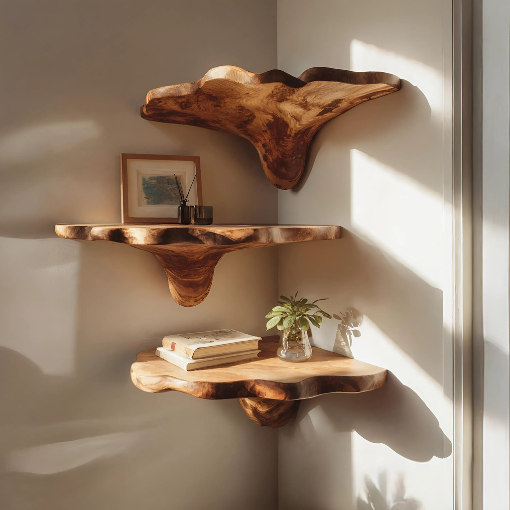 Handcrafted Wooden Live Edge Mushroom Shelf For Entryway Design SILDTTNCMS003
