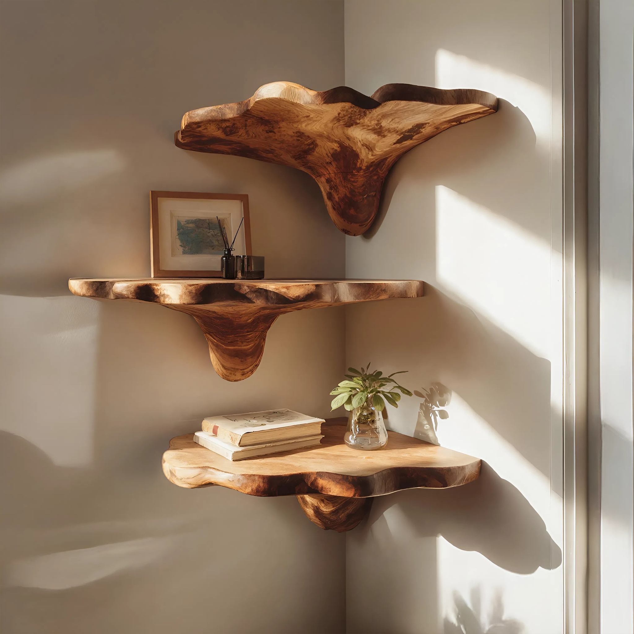 Handcrafted Wooden Live Edge Mushroom Shelf For Entryway Design SILDTTNCMS003