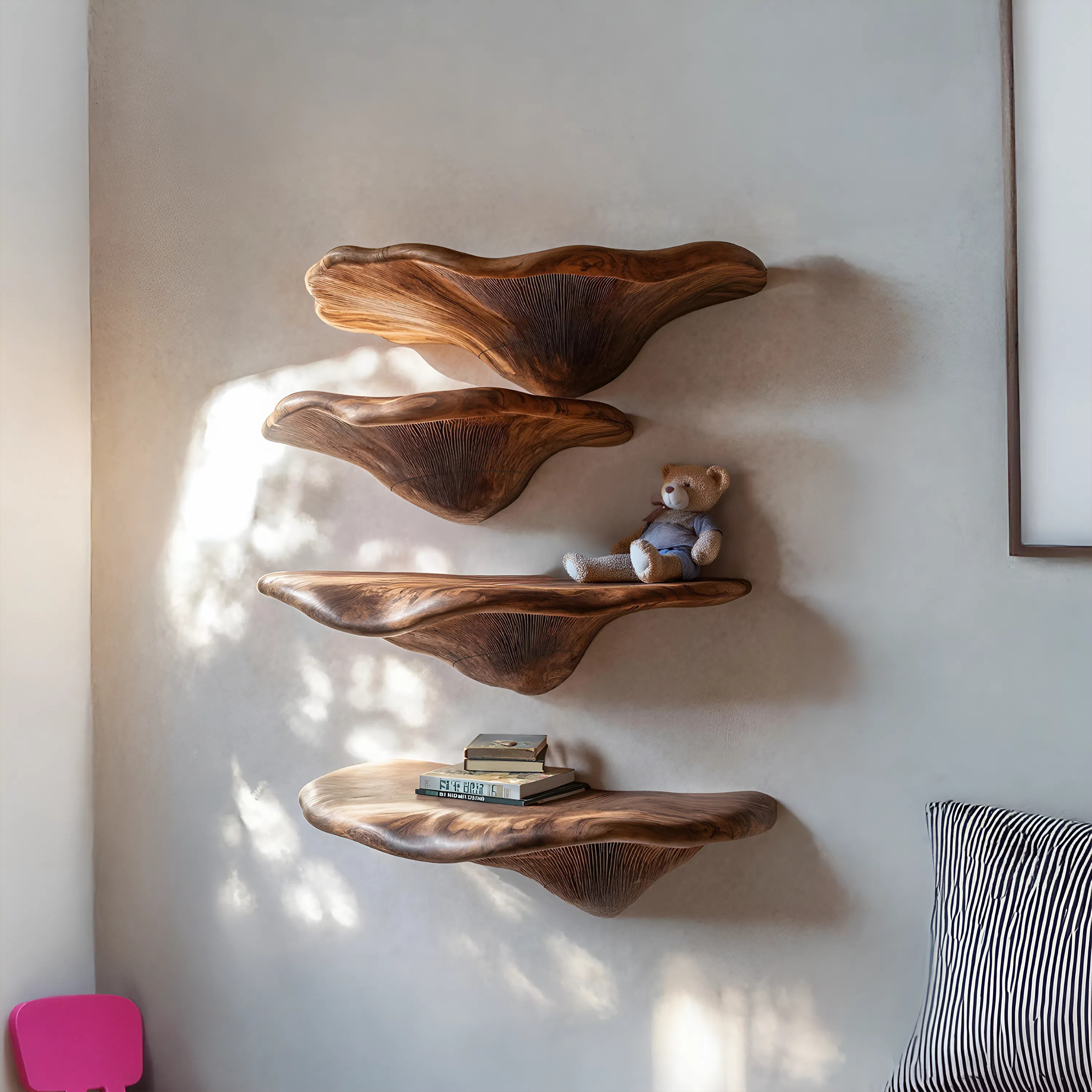 Mensola a fungo in legno massiccio Mid-Century per decorazione da parete del soggiorno SILDTTRMR009