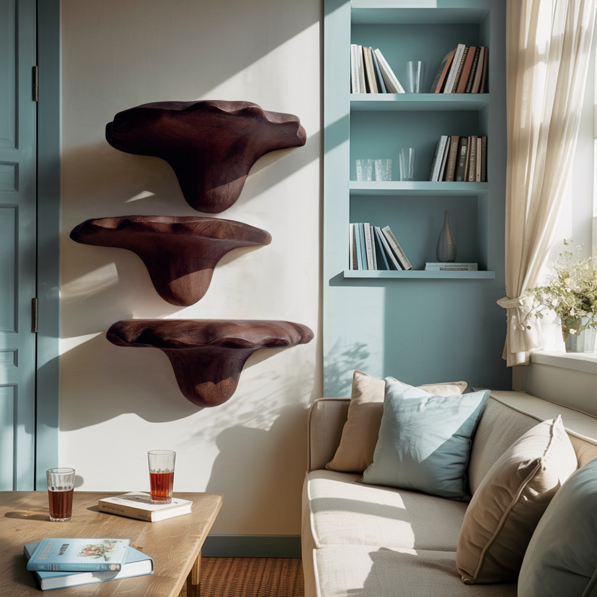 Mensola a Fungo in Legno Mid-Century per Decorazione Soggiorno e Camera da Letto SILDTTNMR001