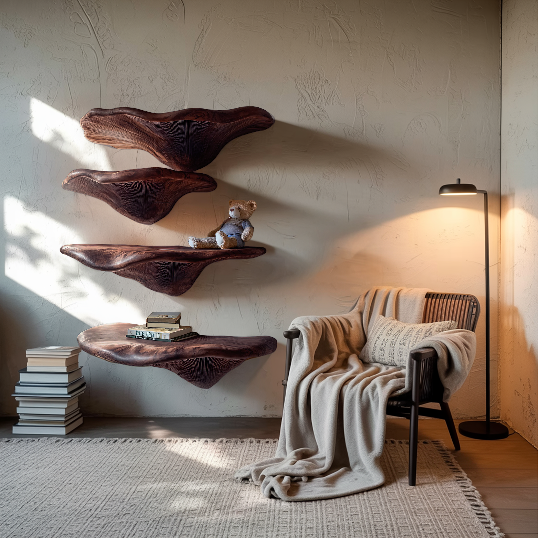 Mensola a fungo in legno massiccio Mid-Century per decorazione da parete del soggiorno SILDTTRMR009