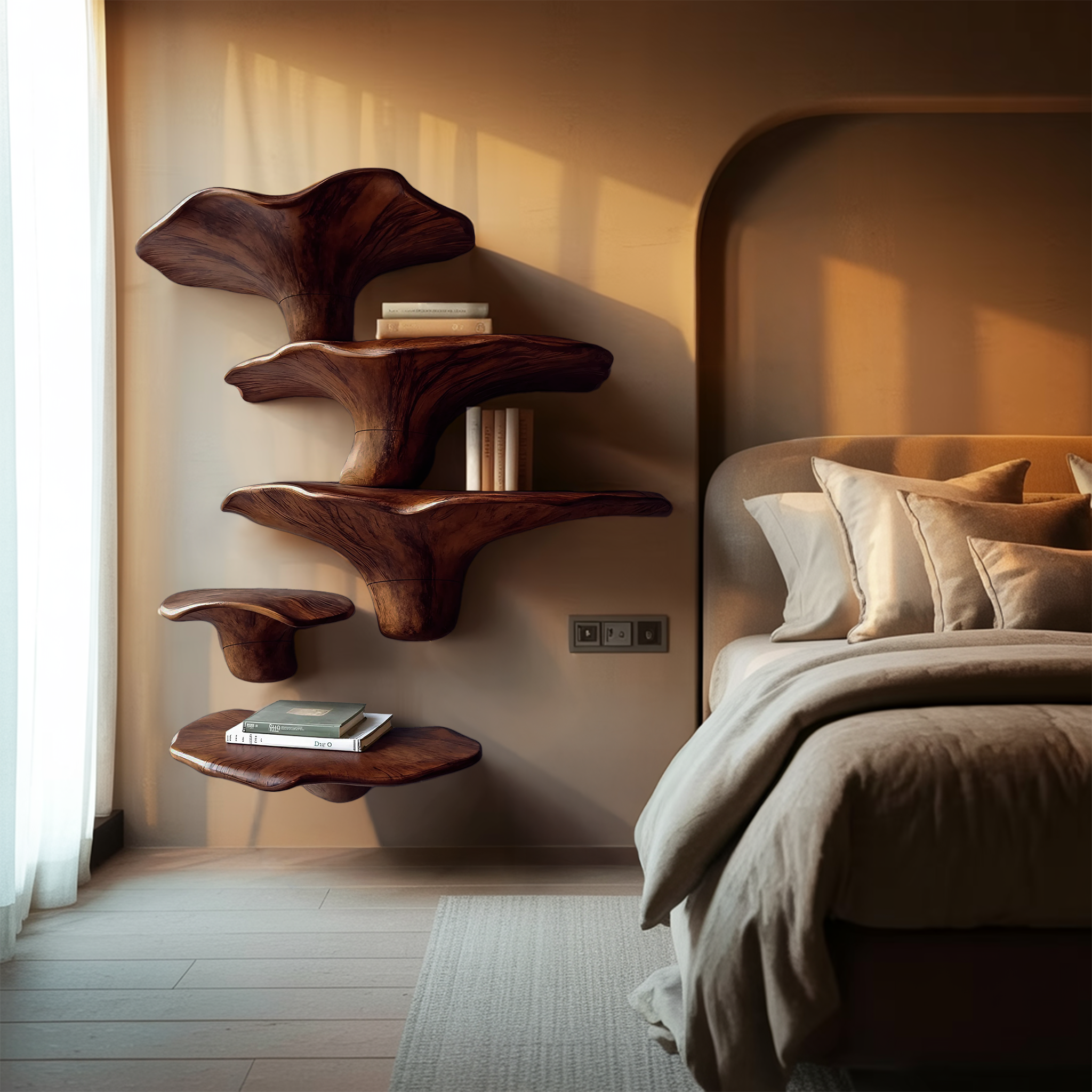 Mensola a fungo moderna in legno massello per design e esposizione all'ingresso SILDTTRMR008